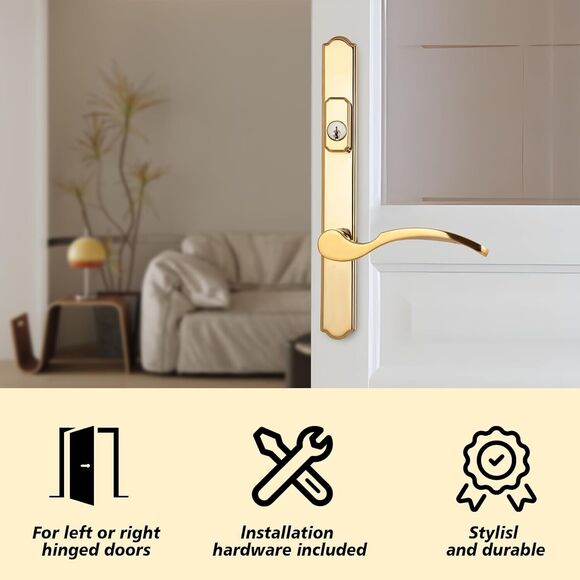 House Guard Hinged Patio Door Handle System (Brass) - Picture 4 of 12